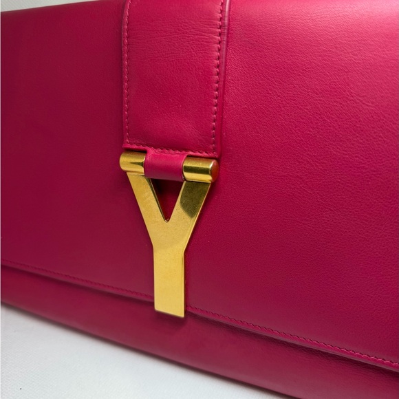 Yves Saint Laurent Clutch Fuchsia with Gold Accent, suede interior - Picture 2 of 6